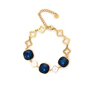 Fashion Chain <b>Bracelet</b> Gold Plated 316L Stainless Steel Blue <b>Crystal</b> Link Design Women's Jewelry - Product Image 1
