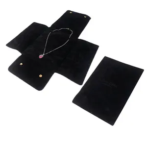 حقيبة تغليف مجوهرات للسفر قابلة للحمل سوداء مخملية قابلة للتخصيص