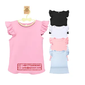 Детские футболки из чесаного хлопка на заказ, детские футболки для девочек с коротким рукавом, с пышными рукавами, футболка для маленьких девочек, летние детские футболки для маленьких девочек