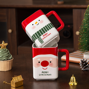 Personalized Santa Claus Snowman <b>Ceramic</b> Square <b>Cup</b> Winter <b>Cups</b> Handmade Mug Christmas Mugs <b>Ceramic</b> Cute Mugs - Product Image 4