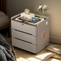 Meuble intelligent moderne de luxe léger multifonctionnel avec charge sans fil, verrouillage par empreinte digitale, haut-parleur, en bois, 3 tiroirs, double, pour appartement et hôpital