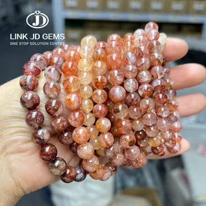 JD Women Colorful Reiki Healing Elegant Wristband Bangles Natural Red Gum Flower Quartz Multi-inclusions Crystal Bead Bracelets