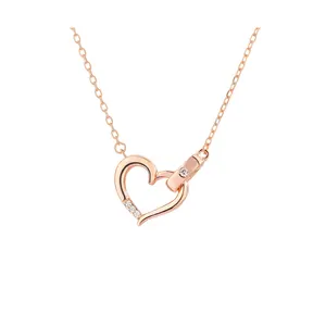 High quality jewelry necklace women sterling silver rose gold plated CZ dainty pendant heart necklace