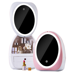 Multifunctional USB Rechargeable LED Lights Makeup Storage Box Portable Cosmetic Organiser Make Up Storage Box with Mirror