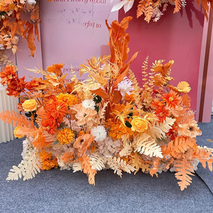 秋のオレンジ色の葉結婚式の花の配置人工花、オレンジ色の秋の葉ローズフラワーランナーボールブーケ - Product Image 3