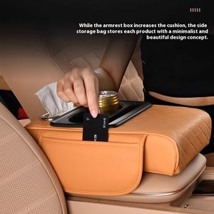 2025 Napavan Boîte de rangement de voiture avec double porte-gobelet ABS et cuir avant et arrière <span class=keywords><strong>Booster</strong></span> Pad Accoudoir de voiture Boîte à mouchoirs - Product Image 2
