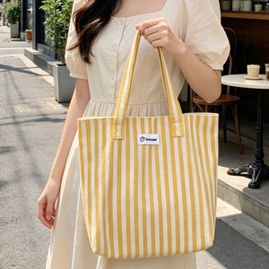 Wholesale High Quality Yarn Dyed Striped <b>Canvas</b> <b>Tote</b> Bag With Label Logo Waterproof Shopping Handbag With Small Zipper Pouch - Product Image 2