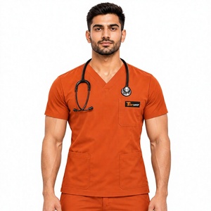 Hauts de blouse médicale pour hommes Tiierwear, logo personnalisé, manches courtes, col en V, uniforme respirant en jersey extensible, usage professionnel en milieu hospitalier - Product Image 1