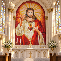 Mosaïque murale en verre fait main du Sacré-Cœur de Jésus pour la décoration murale d'hôtels, villas, spas, ou comme toile de fond d'autel d'église