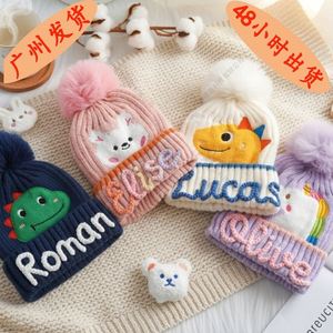 Custom Name Embroidery Children Wool Beanie Velvet Lined Thick Warm Dome Knitted <b>Winter</b> <b>Hat</b> Cute Baby <b>Girls</b> Knit - Product Image 2