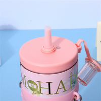 Bouteille d'eau isotherme classique en acier inoxydable de 710 ml avec paille, motif fleur rose, tasse thermos pour café, idéale pour le bureau