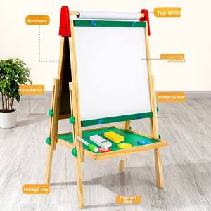 両面使える子供用木製イーゼル、チョークホワイトボードとペーパーロール付き、幼児の芸術表現のための4つのモード - Product Image 2