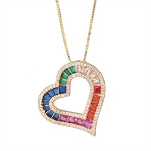Fashion Eco-friendly <b>Copper</b> Gold Plated Heart Shape Colorful Cubic Zirconia Jewelry Mix Cz Necklace Bezel for Anniversary Gift - Product Image 1