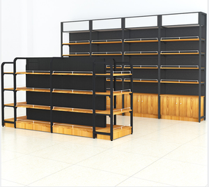 Étagère de supermarché en <span class=keywords><strong>bois</strong></span>, présentoir en métal et en <span class=keywords><strong>bois</strong></span> robuste - Product Image 1