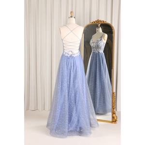 Púrpura claro moderno antiestático lentejuelas cuello en V sin mangas espalda encaje bordado corpiño línea brillo tul falda Floral brillante - Product Image 3