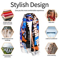 Écharpe Pashmina Réversible Douce à Franges avec Impression Numérique de Logo Personnalisé, Motifs Géométrie Sacrée, pour Festival, Streetwear, Rave