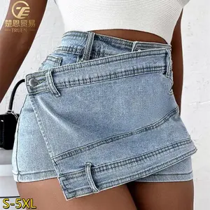 Neuankömmling 2023 Produkte S-5XL Plus Size Sommer Damen Shorts Hohe Taille unregelmäßige Patchwork Jeans Jeans Shorts für Frauen