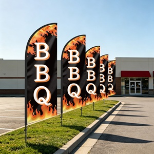Kit de drapeau plume BBQ 8FT 98in en gros avec mât et piquet de sol, drapeau de plage en polyester tricoté warp pour la publicité des restaurants - Product Image 6