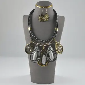 Collares africanos collar étnico exagerar colorido hecho a mano cuerda resina gota colgante mujer moda collar pendiente conjunto