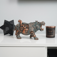 Figurine d'hippopotame steampunk vintage en résine, statue à engrenages mécaniques, ornement animalier, décoration de maison, salon, bureau, table, cadeau artisanal