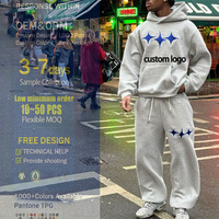 Vêtements pour hommes |   Ensemble décontracté personnalisé automne-hiver en molleton de coton 380g à motif géométrique, pull à capuche ample avec poche au col et pantalon