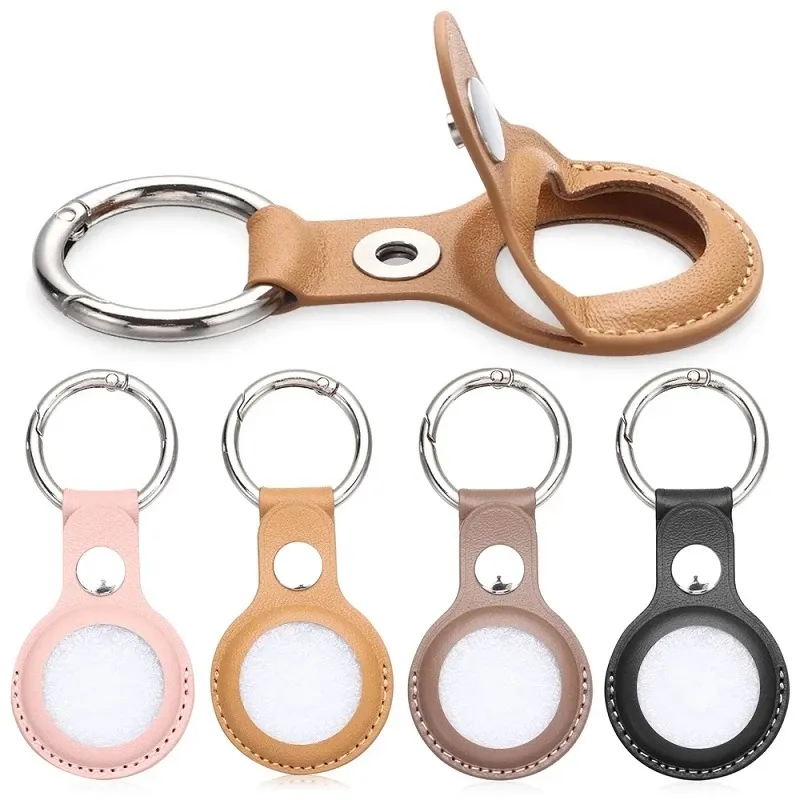 Leather Protector Cover Keychain For Apple AirTag Leather Key Ring Location Tracker Protector For Airtags Wireless Finder Shell