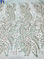 Tissu brodé de sequins YX1519 300 g/m², motif floral violet, pour robe de bal et robe de soirée