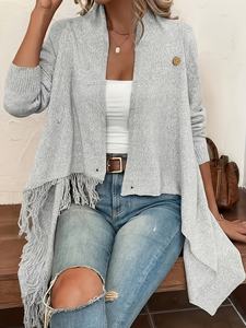 เสื้อคลุมคาร์ดิแกนแขนยาวผ้าโพลีเอสเตอร์ถักบางระบายอากาศได้ดีสำหรับผู้หญิง - Product Image 2