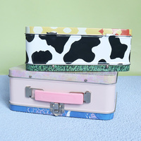 Boîte en fer blanc rectangulaire recyclable, type valise, pour emballage cadeau de Noël, chaussettes avec fermoir à verrou, boîte à lunch avec poignée pour enfant