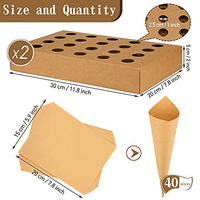 Cône en papier kraft pliable personnalisé, compostable, recyclable et écologique avec trou pour boîte de présentation, idéal pour l'emballage de gaufres de fête