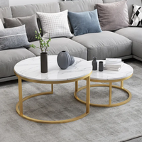 Table basse contemporaine ronde en métal noir et or, avec plateau en verre, marbre ou bois MDF, ensemble de 3 tables gigognes