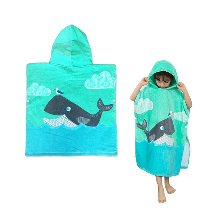 Poncho de serviette à capuche imprimé personnalisé pour petits enfants pour enfants Serviette de plage en coton à capuche Surf