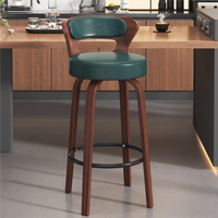 Chaise de bar moderne en bois massif rembourrée avec structure renforcée en métal, siège incurvé et dossier de soutien pour restaurant, pub, comptoir