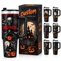 Gobelet isotherme personnalisé Halloween en acier inoxydable 304 de 40 oz avec paille et poignée, grande capacité, idéal pour les cadeaux de fêtes