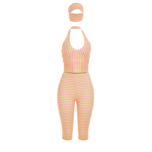 Viviblook C26ST206 Ensemble 3 Pièces Sexy pour Femme : Débardeur Halter Rayé Rétro Sans Manches, Pantalon Court et Bandeau – Idéal Été - Product Image 4