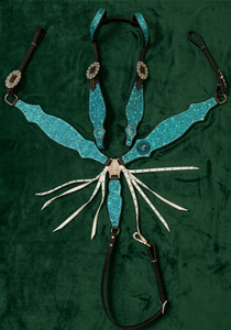 Ensemble de têtière et de collier de poitrine Western en cuir durable pour chevaux, conçu pour la course de barils, la randonnée équestre et le travail à la ferme - Product Image 2