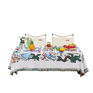 Stile americano Graffiti a prova di umidità <span class=keywords><strong>tovaglia</strong></span> tessuto di lino di cotone ispessito per feste picnic all'aperto con motivi quadrati - Product Image 5