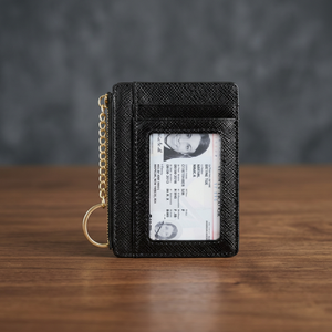 WRIZA Porte-cartes minimaliste en cuir véritable avec fenêtre d'identification, fermeture éclair, porte-clés, pochette avant, portefeuille noir pour femme, portefeuille fin - Product Image 5