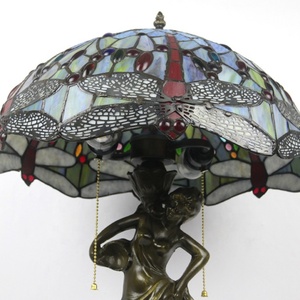 LongHuiJing 16inch Traditional Fashion Rustic American Tiffany Mermaid <b>Base</b> LED <b>Table</b> <b>Lamp</b> Handmade Dragonfly Stained Glass - Product Image 2