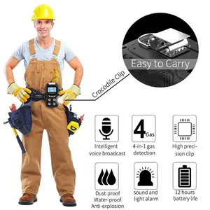 Xách Tay CO H2S O2 Ex(LEL) 4 Khí Monitor Đa 4 Gas Detector Và Analyzer Với Chống Cháy Nổ | Tiếng Nói Của Con Người | Khí Clip