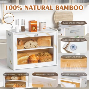 Caja de pan de bambú de doble capa, fácil de transportar, de gran capacidad, con puerta transparente y asa, adecuada para almacenar alimentos en el - Product Image 3