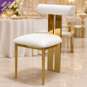 High Quality <b>White</b> Gold Metal Iron Frame <b>White</b> Round Back Wedding Chair Round Back Banquet Dining Chairs - Product Image 1