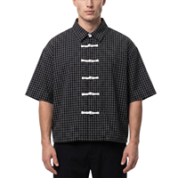 TOPSHOW Chemise à carreaux pour hommes, style Tang chinois rétro, à nœuds, manches courtes, décontractée et ample