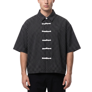 Camisa <span class=keywords><strong>a</strong></span> Cuadros Estilo Tang Chino Retro TOPSHOW para Hombre, con Botones, Manga Corta, Casual, Holgada - Product Image 2