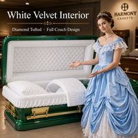 Cercueil en acier vert émeraude finition miroir, taille 18, avec joint d'étanchéité, cercueil funéraire entièrement horizontal, doublure en velours blanc.