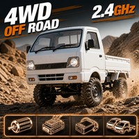 Voiture RC 4x4 Mini Pick-up 2,4 GHz Télécommandée Kei Truck Tout-Terrain Blanc ABS+Métal Lumières LED Échelle 1:10 Prête à l'emploi Chargeur Inclus