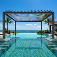 Pergola motorisée en aluminium à lames orientables, toit rétractable, lames réglables, éclairage LED étanche pour piscine, auvent extérieur pour piscine