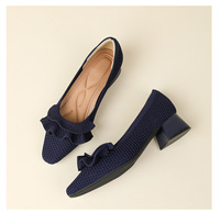 Ballerines en maille pour femmes, à bout carré, à enfiler, respirantes, ajourées, confortables, décontractées, pour le bureau, chaussures plates d'été avec décor floral tressé
