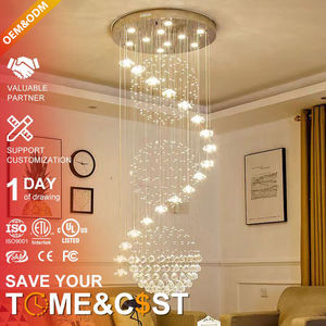 Lampadario a Sospensione LED di Lusso in Cristallo e Acciaio Dorato, Stile Nordico, per Lobby di Hotel e Ville, Progetti di Grandi Dimensioni - Product Image 1