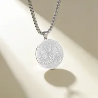Collier double face ange gardien en acier inoxydable, pendentif médaille de prière du voyageur, chaîne maille gourmette, amulette chrétienne, cadeau bijou